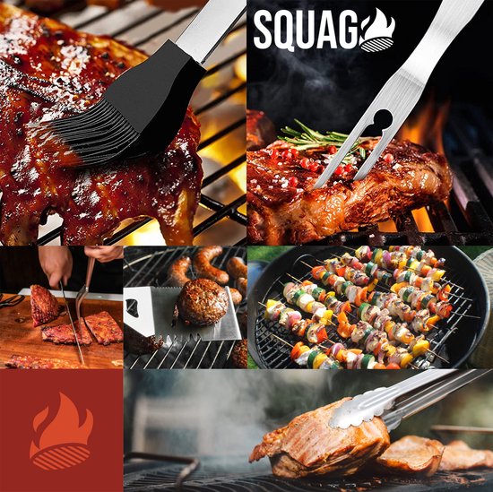 Squago BBQ accessoires XXL Set met Schort - Gereedschap - Gereedschapset Tang Borstel Mat