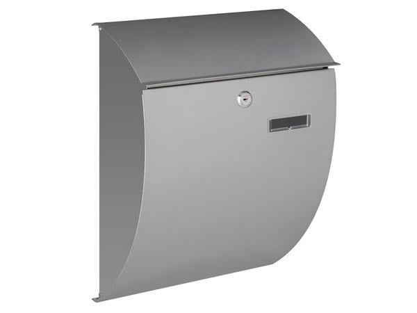 Perel Brievenbus Nice, wandmontage, gebogen front, met naamplaatje, incl. 2 sleutels, afmetingen (H x B x D) 40 x 31 x 16 cm, zilverkleurig