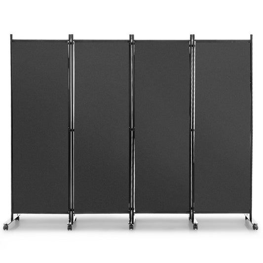 4-Delige Opvouwbare Ruimteverdeler met Wieltjes – 225 x 173 cm – Grijs – Inkijkbescherming en Scheidingswand