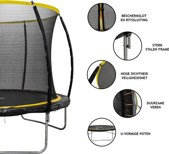 Dunlop Trampoline met Veiligheidsnet - 80 KG - Zwart - 183x201x183 cm