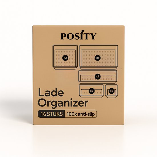 Posity Lade Organizer - 16 Stuks - Organizer Bakjes - Lade Bakjes - Opbergbakjes - Make-up Organizer - Voor Keuken, Badkamer & Bureau - Kunststof - Zwart Transparant