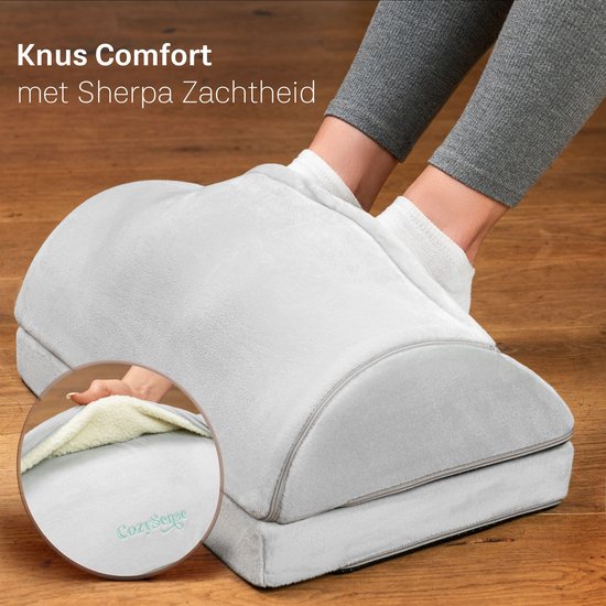 CozySense® Voetensteun Bureau - Ergonomisch Voetenbankje met 2 Hoogtes - Anti-Slip & Wasbare Sherpa Hoes - Voetenkussen voor Thuis & Kantoor - Grijs