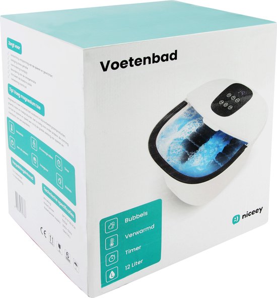 Niceey Massage Voetenbad XXL – Elektrisch Voetbad met massage – 10 Massage Rollers – Tot 48°C - Infrarood Voetmassage - 12L - Wit