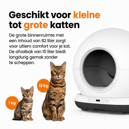Automatische Kattenbak - Zelfreinigende Kattenbak - Inclusief App - Met kattenbakmat en 3 rollen opvangzakjes - 82L XXL- Zedar K1200