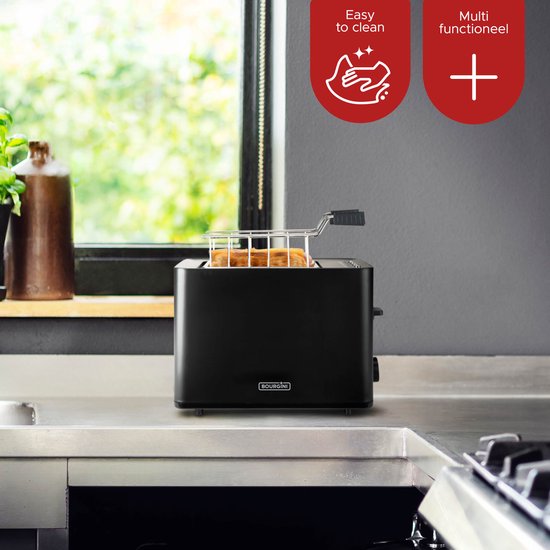 Bourgini Tosti Toaster met Bagelfunctie - Broodrooster met Tostiklemmen - Zwart - Matte Finish - Extra brede sleuf geschikt voor 2 tosti's