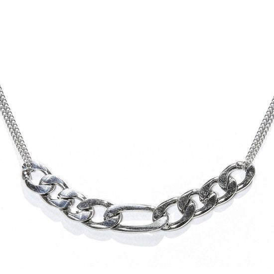 Laura Ferini Dames Ketting Romana Zilver - Zilverkleurige Ketting Met Schakel - 18K Witgoud Verguld - Halsketting - Collier- Sieraad - Accessoires - Dames Ketting Met Hanger