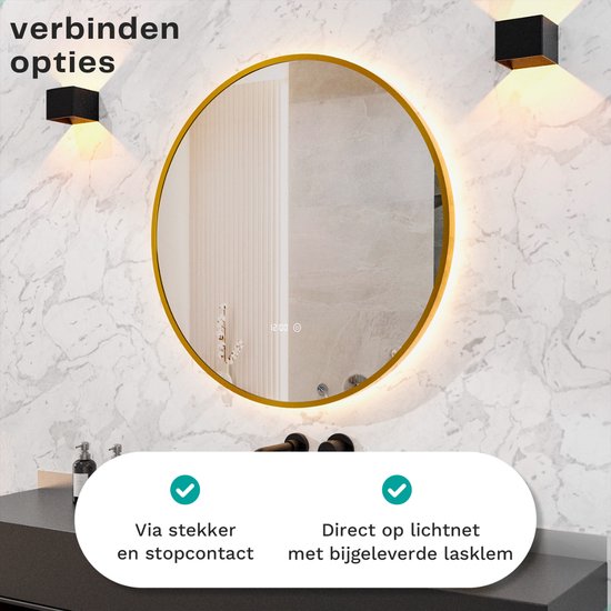 Mirlux Badkamerspiegel met LED Verlichting & Verwarming – Rond – Anti Condens Douchespiegel - Goud Frame - 80CM