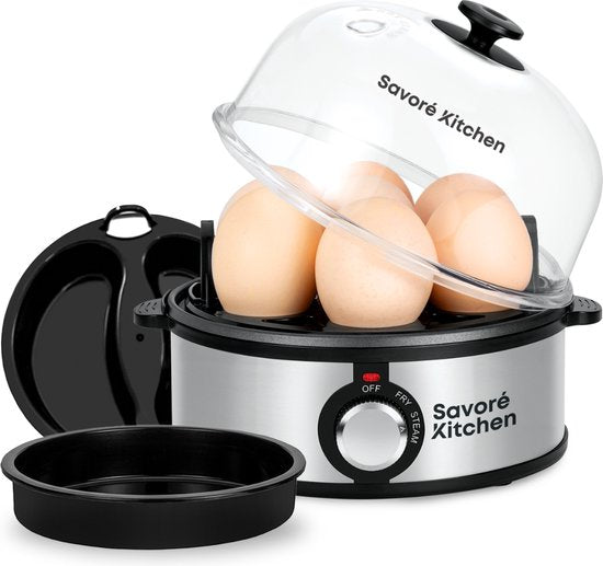 Savoré Kitchen 4-in-1 Eierkoker 7 Eieren - Bakplaat met antiaanbaklaag - Electrisch -Eierkokers met Timer