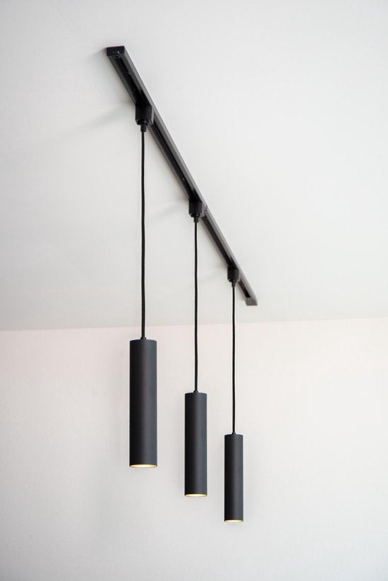 Lucide TRACK FLORIS Hanglamp - 1-fase Railsysteem / Railverlichting - 1xGU10 - Zwart (Uitbreiding)