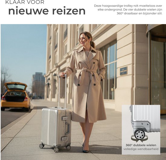 tectake® Aluminium Handbagage Koffer - 36 Liter - Dubbel TSA Cijferslot 3 Cijferig - 53 cm - Carry on Trolley - Reiskoffer met Wielen