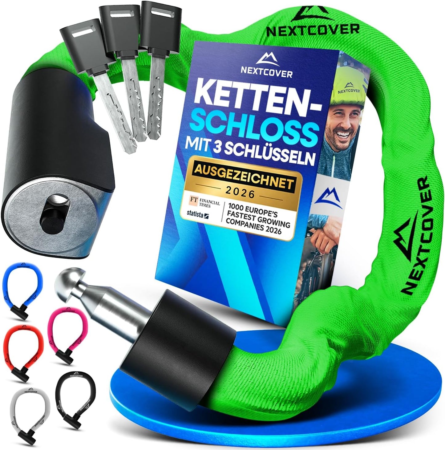 NEXTCOVER® Fietsslot LockOne met sleutel I - [VEILIG] Fietsslot hoge veiligheid I robuust & duurzaam kettingslot fiets I Fietsslot, fietsslot 3 sleutels