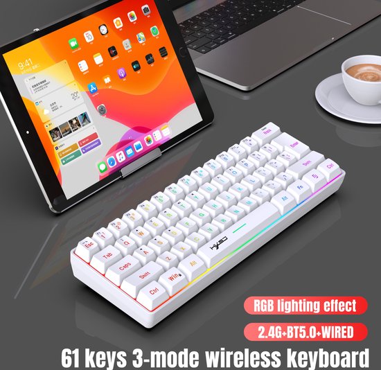 HXSJ L500 - Draadloze Gaming Toetsenbord - RGB - Tri mode - Qwerty Toetsenborden - Wit