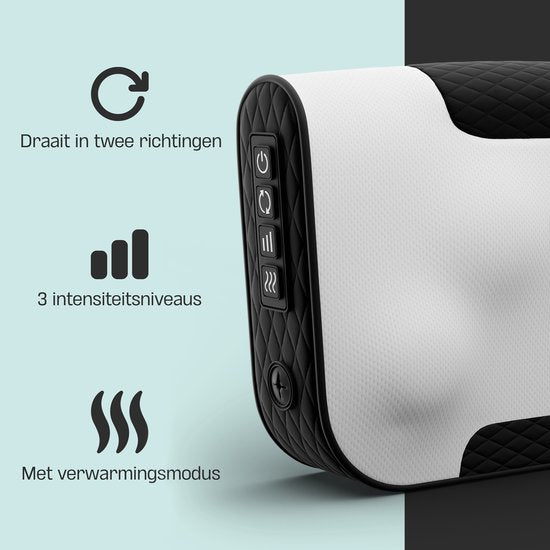CozySense® Shiatsu Massagekussen - Elektrisch & Draadloos Massage Apparaat voor Nek en Rug - Warmtefunctie - Oplaadbaar - Ergonomisch - Wit