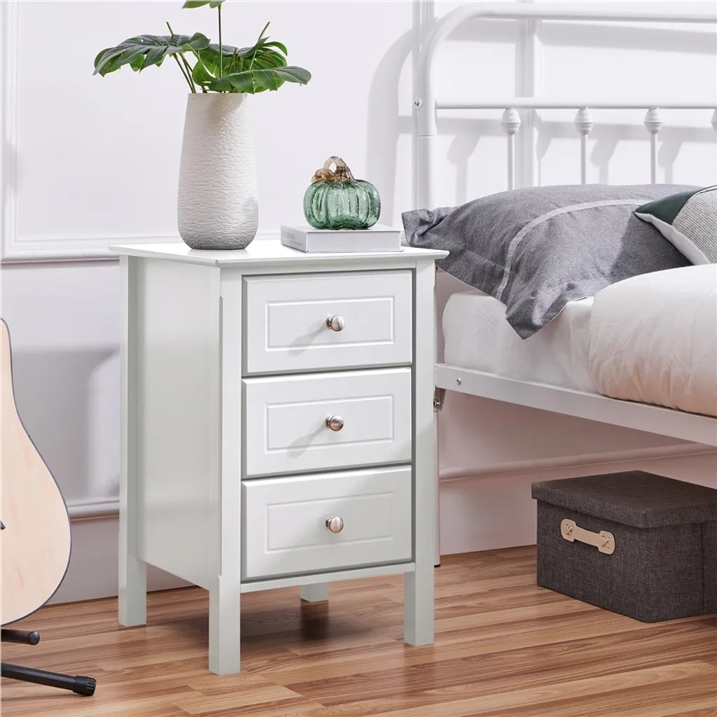 Yaheetech Nachtkastjes - Set van 2 - Met 3 Lades - Bedtafel - Wit - Multifunctioneel