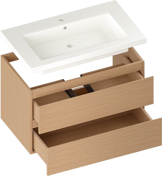 Mirlux Badkamermeubel Licht Eiken 80 cm - Wastafel Wit - Badmeubel set - Wastafelmeubel Licht Eiken