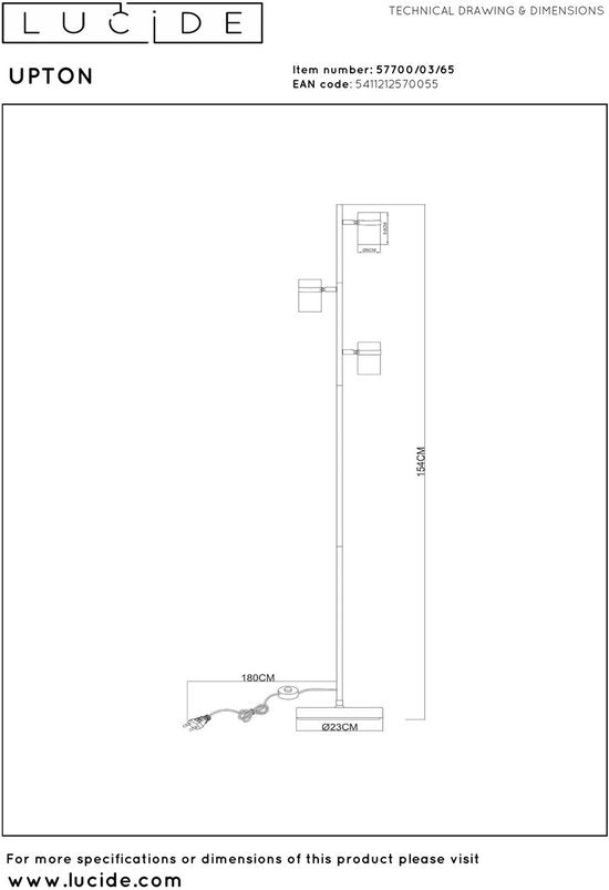 Lucide UPTON - Vloerlamp - 3xGU10 - Fumé