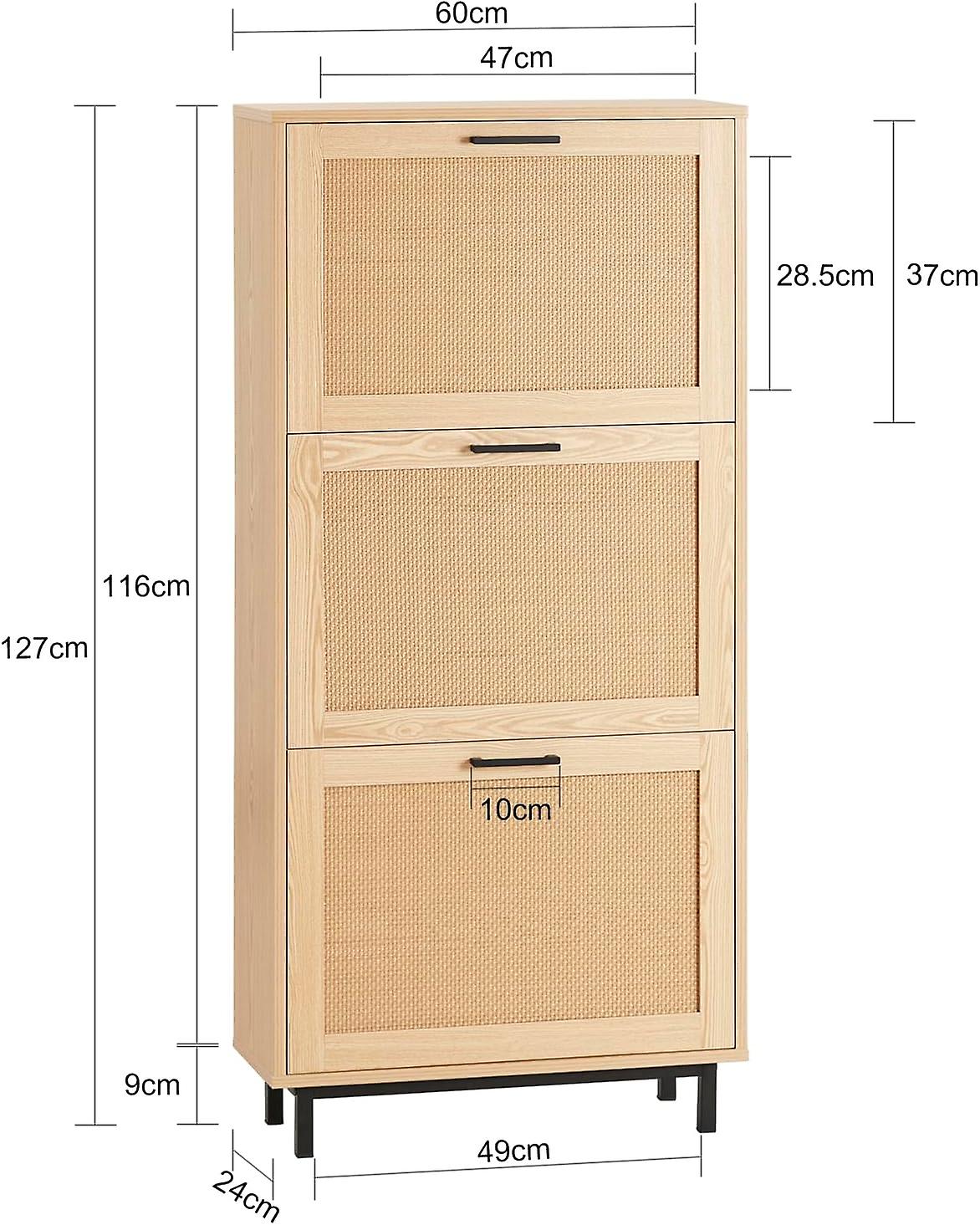 SoBuy schoenenkast met 3 kleppen - rotanlook – smal design – 60 x 24 x 127 cm – naturel