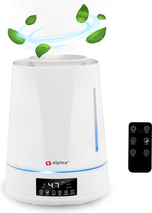 alpina Luchtbevochtiger 4L - Humidifier - Aroma Diffuser met Timer - Afstandsbediening - Wit