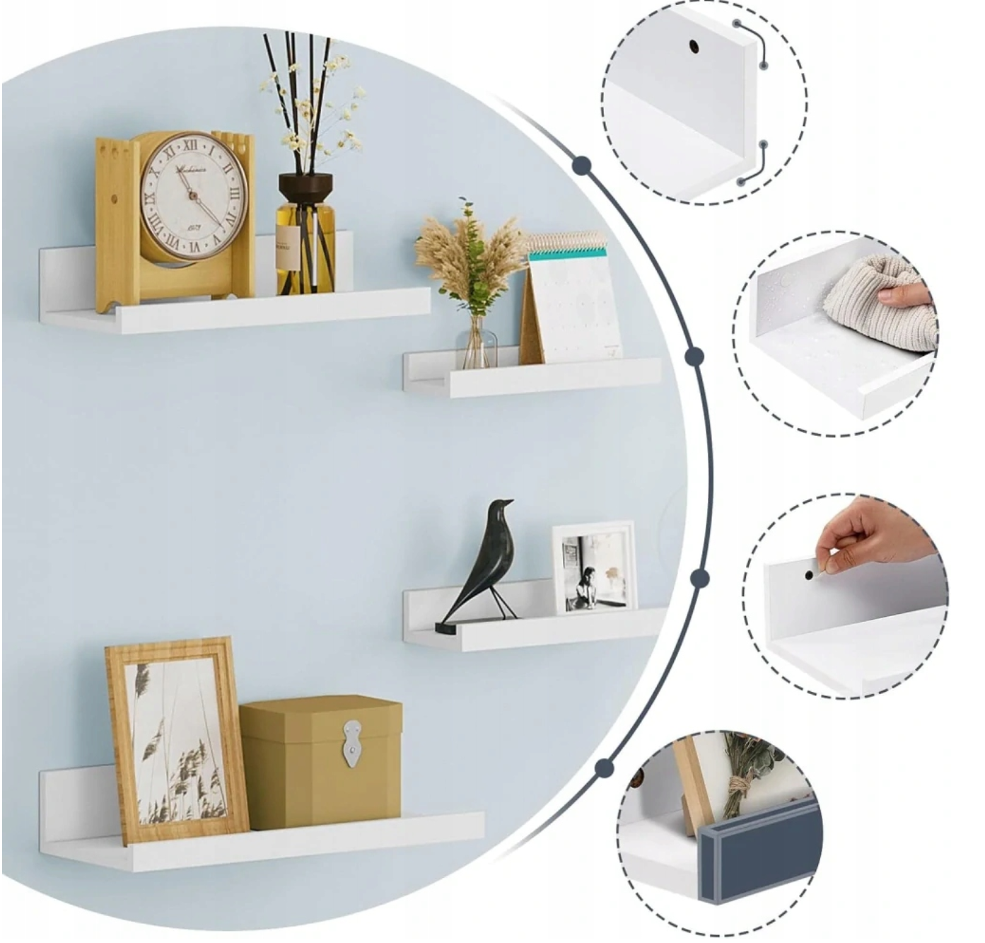 Eugad Wandplankenset van 5 Hangplanken - Wit MDF - 40 x 16 x 8 cm - Moderne Wandplanken voor Woonkamer, Slaapkamer, Keuken en Hal
