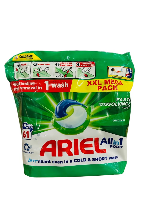 Ariel Allin1 Pods Original 61 Wasbeurten – Wascapsules – Krachtige Vlekverwijdering – Diepe Reiniging – Langdurige Frisheid