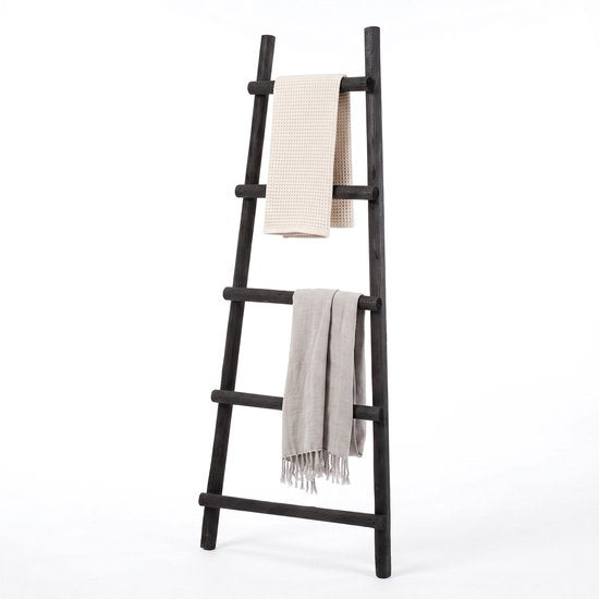 Cheqo® Decoratieladder - Handdoekladder - Houten Decoratieladder - Zwarte Decoratieladder - Ladderrek - Handdoekenrek - Sierladder - Badkamer Ladder - Kledingladder - Decoratieve Ladder voor Binnen - Ladder voor Plaids - Woonladder
