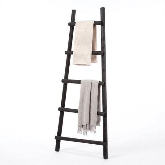 Cheqo® Decoratieladder - Handdoekladder - Houten Decoratieladder - Zwarte Decoratieladder - Ladderrek - Handdoekenrek - Sierladder - Badkamer Ladder - Kledingladder - Decoratieve Ladder voor Binnen - Ladder voor Plaids - Woonladder