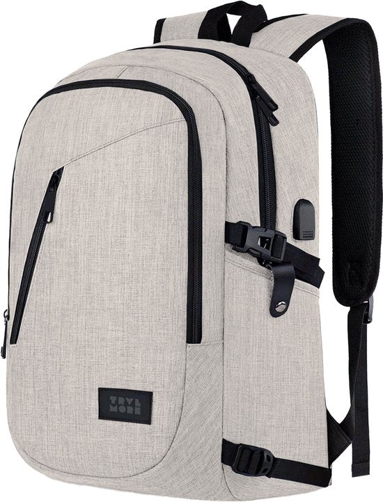 TRVLMORE Rugtas - 25L - 15,6 Inch - Laptop Rugzak met USB - Schooltas - Heren en Dames - Tas Champagne