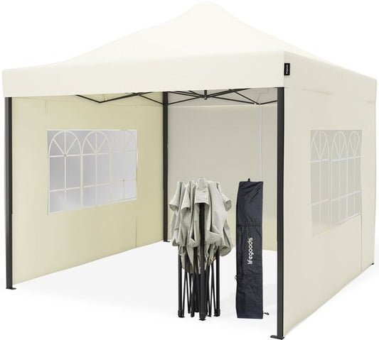 LifeGoods Partytent - Paviljoen - Easy Up - Opvouwbaar - Met Zijwanden - Waterdicht - Met Draagtas - 292 x 292 cm – Beige