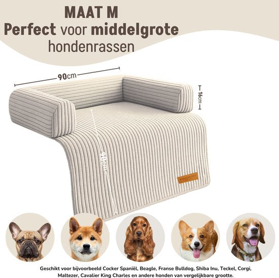 By Cee Cee Origineel Hondendeken Bank – Hondenkleed Bank - Hondenmand - Premium - Volledig Afritsbaar - Ribstof - Beige - 90x90 - Maat M