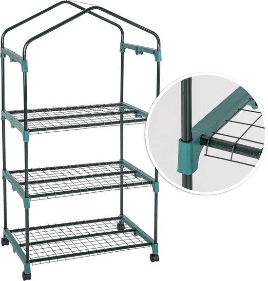 tectake® - Broeikas Hobbykas voor binnen of balkon - Met wieltjes - met 3 planken - 69x49x125 cm - 401862