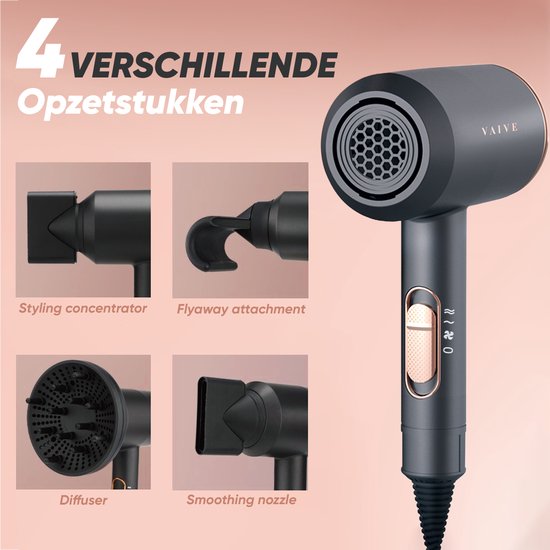 VAIVE Ionische Föhn met Diffuser - Haardroger 2000 Watt - Haarfohn met Coolshot - 3 standen