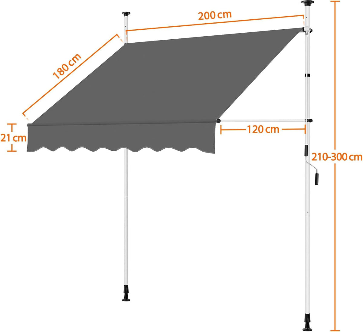 Yaheetech Klemzonnescherm met handslinger - Zonder boren - 150 x 180 cm - Donkergrijs