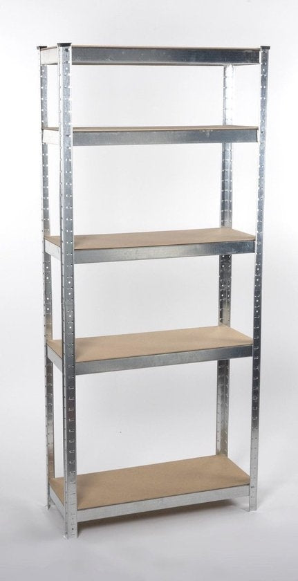 Kinzo - Stellingkast (Heavy Duty) - 5 MDF Planken, Max. 750 kg, Montage Zonder Schroeven - 172 x 75 x 30 cm - Metaal/MDF - Grijs/Bruin
