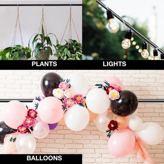Arti Casa Tafelstang - Decoratieframe - met Klemmen - voor Bloemen, Ballonnen, Lampjes en Planten - Trouwboog - Metaal - Zwart