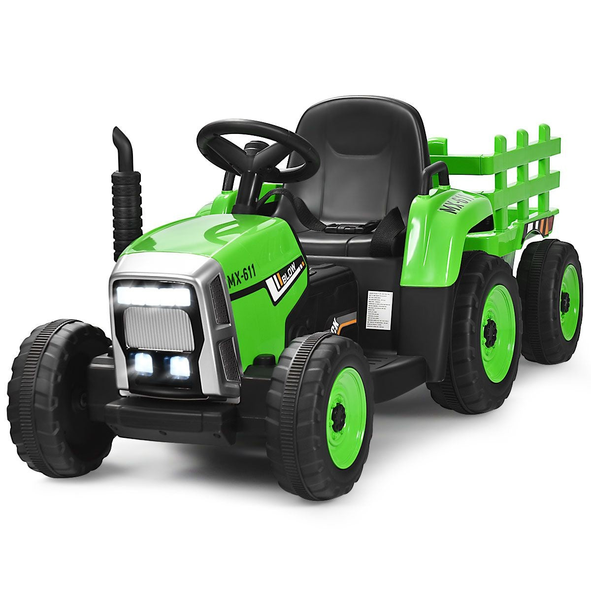 Coast Kindertractor met Aanhanger - 3 Versnellingen 12V - Groen