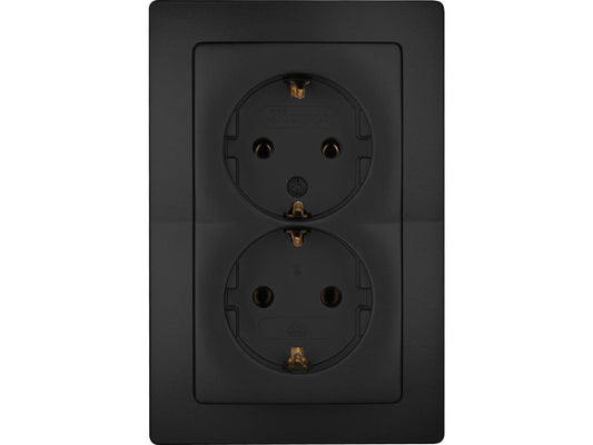 Kopp Paris Wandcontactdoos - Tweevoudig - mat-zwart - set van 3 stuks