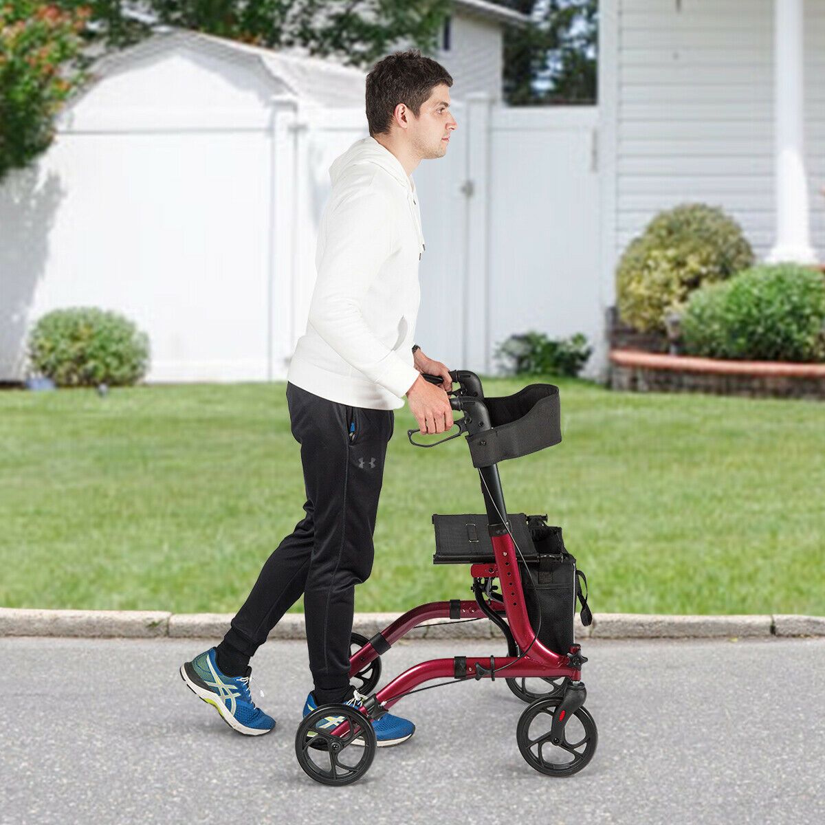 Coast Opvouwbare Aluminium Rollator Walker met 4 Wielen, Rood – 54 x 74 x 82-95 cm