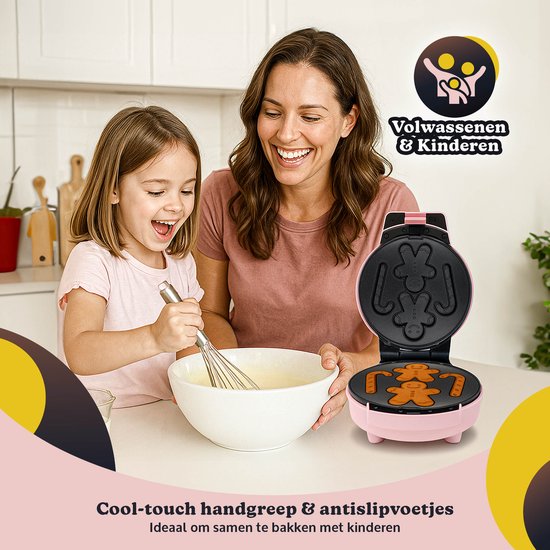 JAP Appliances Dough Joy Wafelijzer - Wafelmaker voor 1 Ronde Wafel - Anti-aanbaklaag - indicatielampje - Wafels van 16x16 cm - Roze