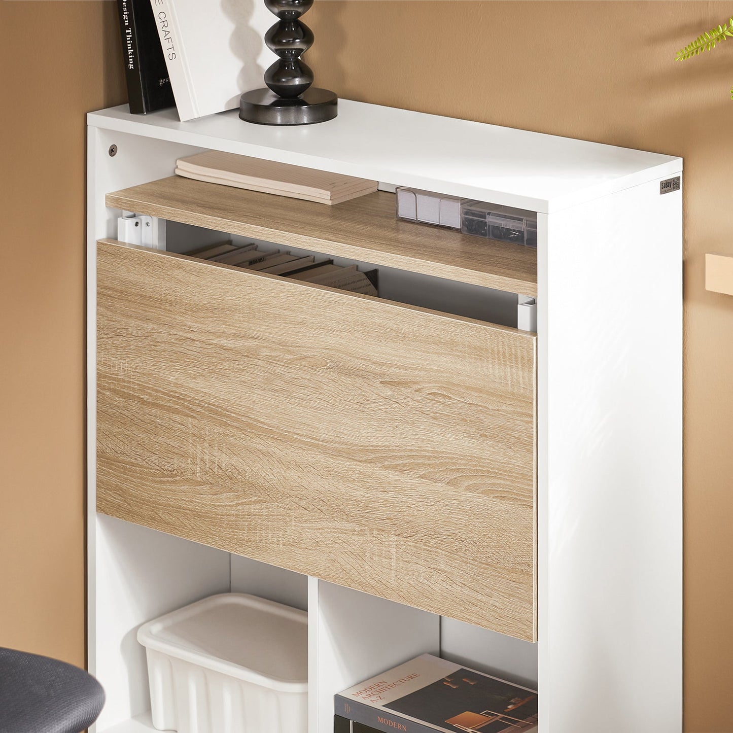 Ruimtebesparend Opvouwbaar Bureau met Opbergplanken – SoBuy FWT104-WN - wit - 70 x 57 x 85 cm