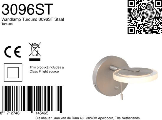Steinhauer Turound Wandlamp 10w 2700K 1-lichts helder glas