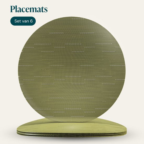Castagnola Placemats - Placemat van Kunststof - Onderlegger - Onderzetter - Placemats Plastic en PVC - 6 Stuks - Diameter 37cm - Groen