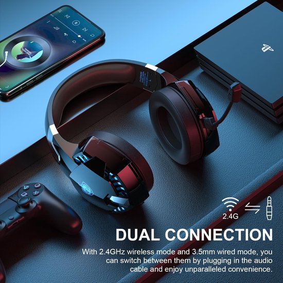 PHOINIKAS G2000 Max 2.4GHz PS4 Draadloze Gaming Headset - met microfoon - Over-ear PS5 Koptelefoon - Multiplatform - Zwart