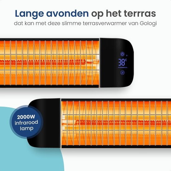 Gologi Slimme Terrasverwarmer - Heater Elektrisch - 2000W - Muur Montage - Zwart