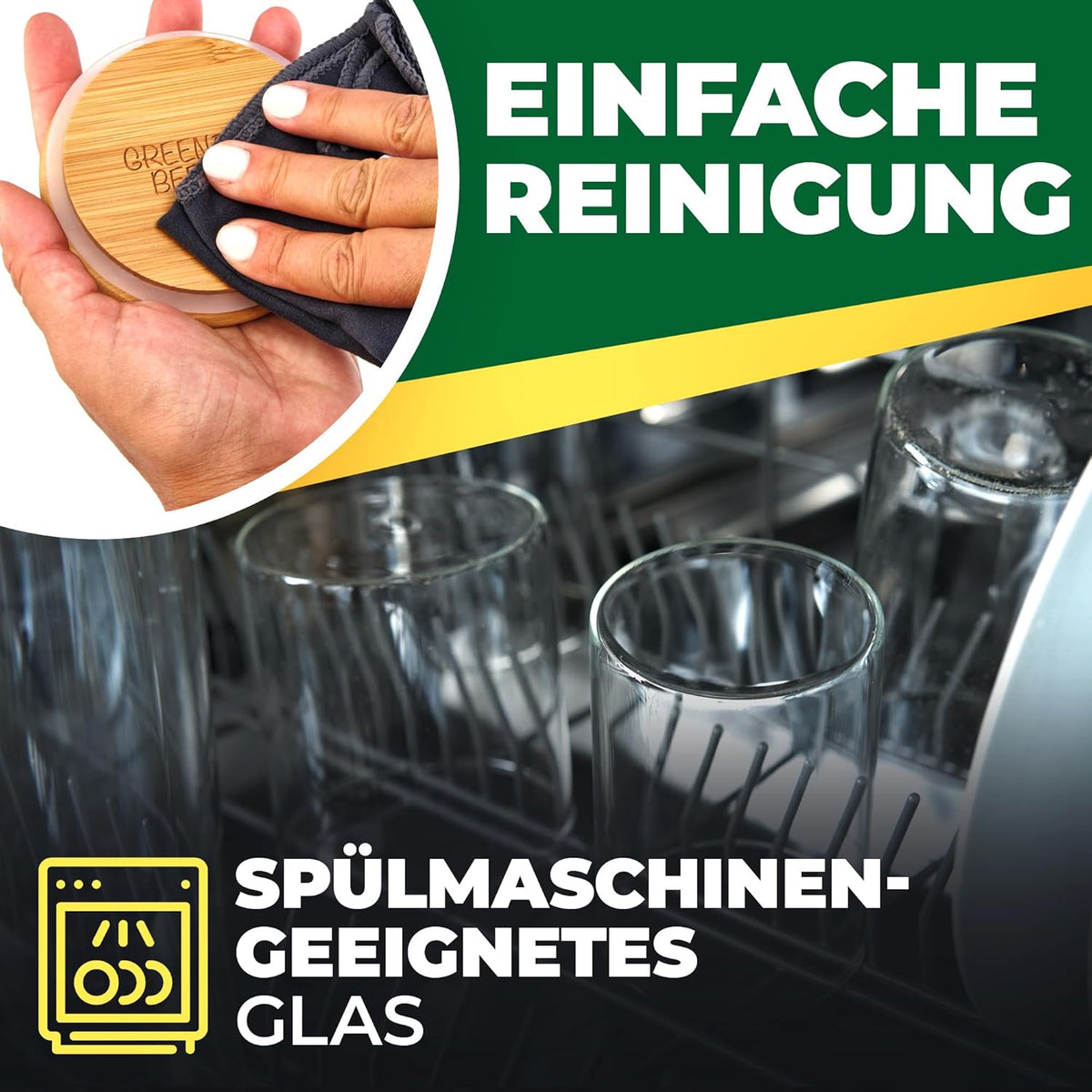 GREEN BEE`S voorraadpot groot - 2x1500ml Nieuw model - Perfect voor lade & apothekerskast - Duurzame voorraadpotten met luchtdichte deksels - Voor bloem, suiker, pasta, koffie & havermout