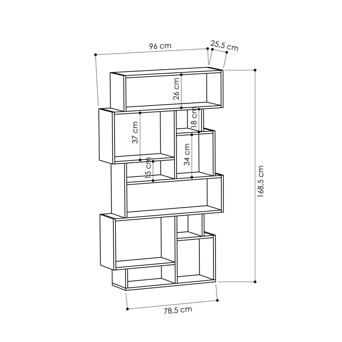 Kalune Design Woody Boekenkast – 168 x 96 x 26 cm – Anthracite