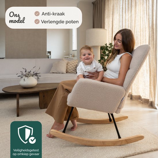 SITTT Schommelstoel - Relaxstoel babykamer - Fauteuil - Voedingsstoel - Roomwit - Beige