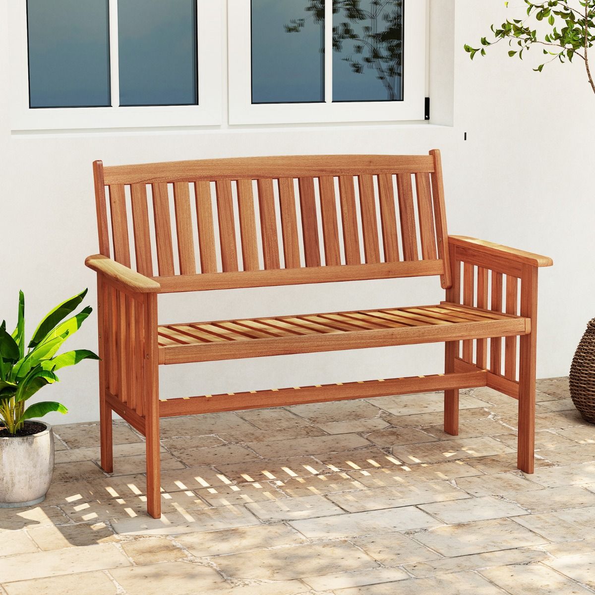 Coast Houten tuinbank - 2-zits - verstelbare rugleuning - naturel - 119 x 59,5 x 89 cm