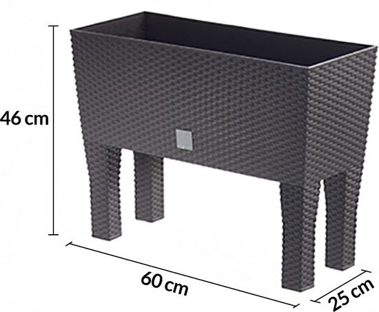 Deuba Plantenbak 2 Stuks - Polyrattan 30 Liter - 60x25x46cm Antraciet