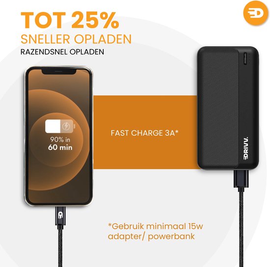 Drivv. USB naar USB C Kabel - Snellader - USB C Data en Oplaadkabel - 3 meter - Geschikt voor Samsung, iPhone 15 & Meer - Zwart