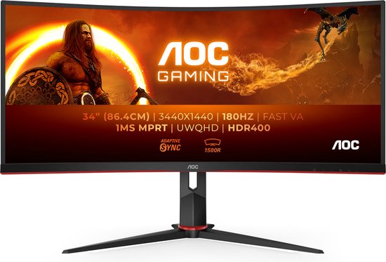AOC CU34G2XP - Gebogen Ultrawide Gaming Monitor - HDR400 - USB-hub - 180hz - 34 inch